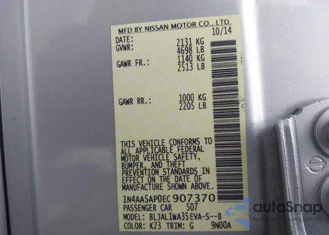 2014 Nissan Maxima 3.5 Sv z USA, uszkodzony, nr VIN 1N4AA5AP0EC907370